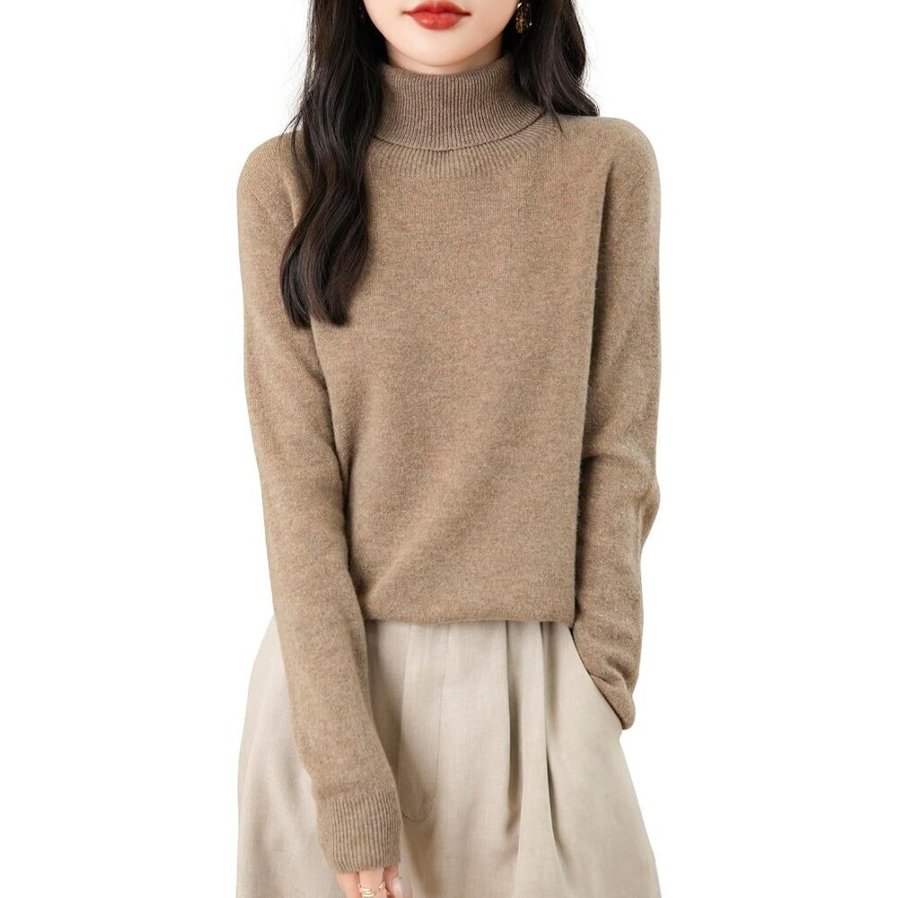Women's Merino Wool Turtleneck Sweater 3D Seamless Knit Fall Winter Large